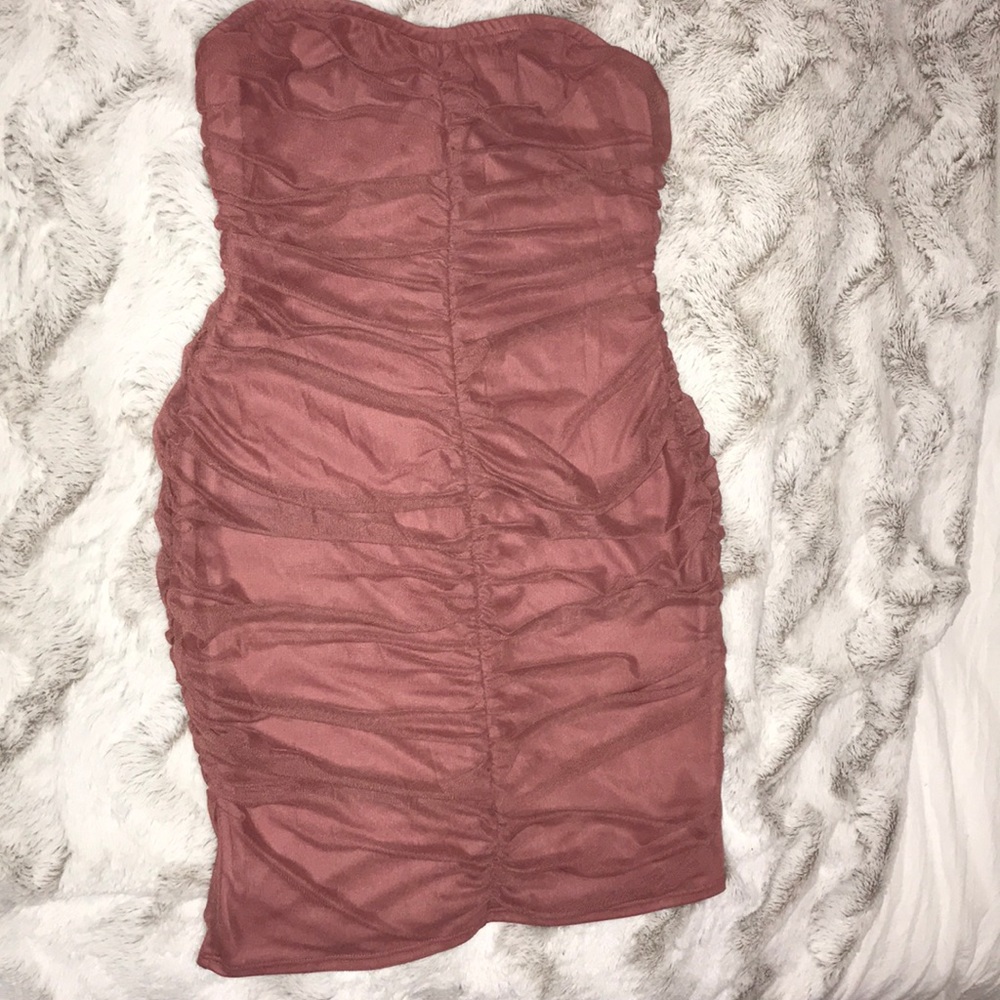 Blush pink strapless mini dress